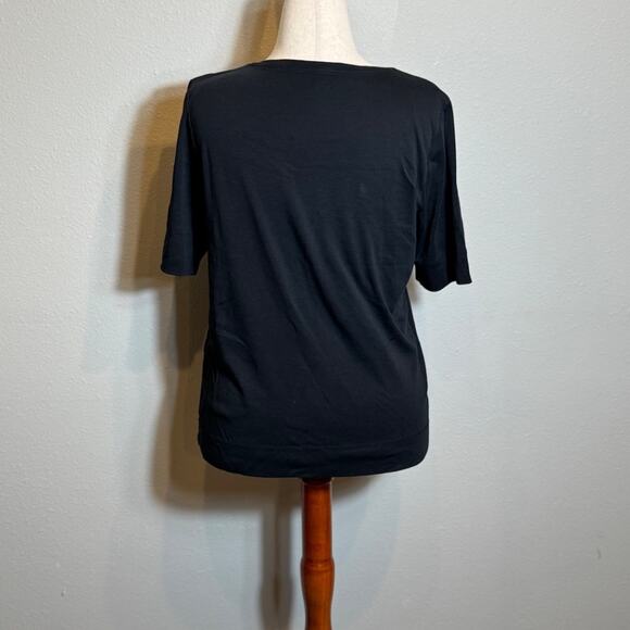 Chico's t-shirt top black pima knit v-neck with sleeve cuff stitching Sz 2 US L - Picture 4 of 7